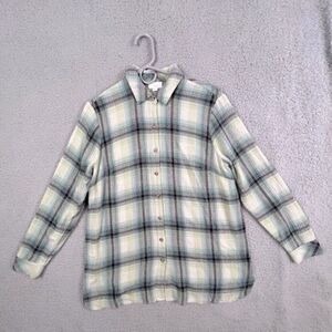 J JILL WOMENS BUTTON DOWN SHIRT SIZE S 2 TONE  GREEN CHECK